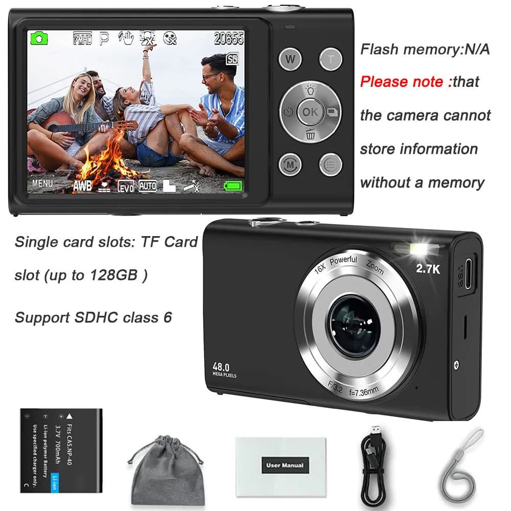 Appareil photo numérique 4K, Autofocus, Vlogging, HD 48mp, avec grand écran 2.8 pouces, caméscope po