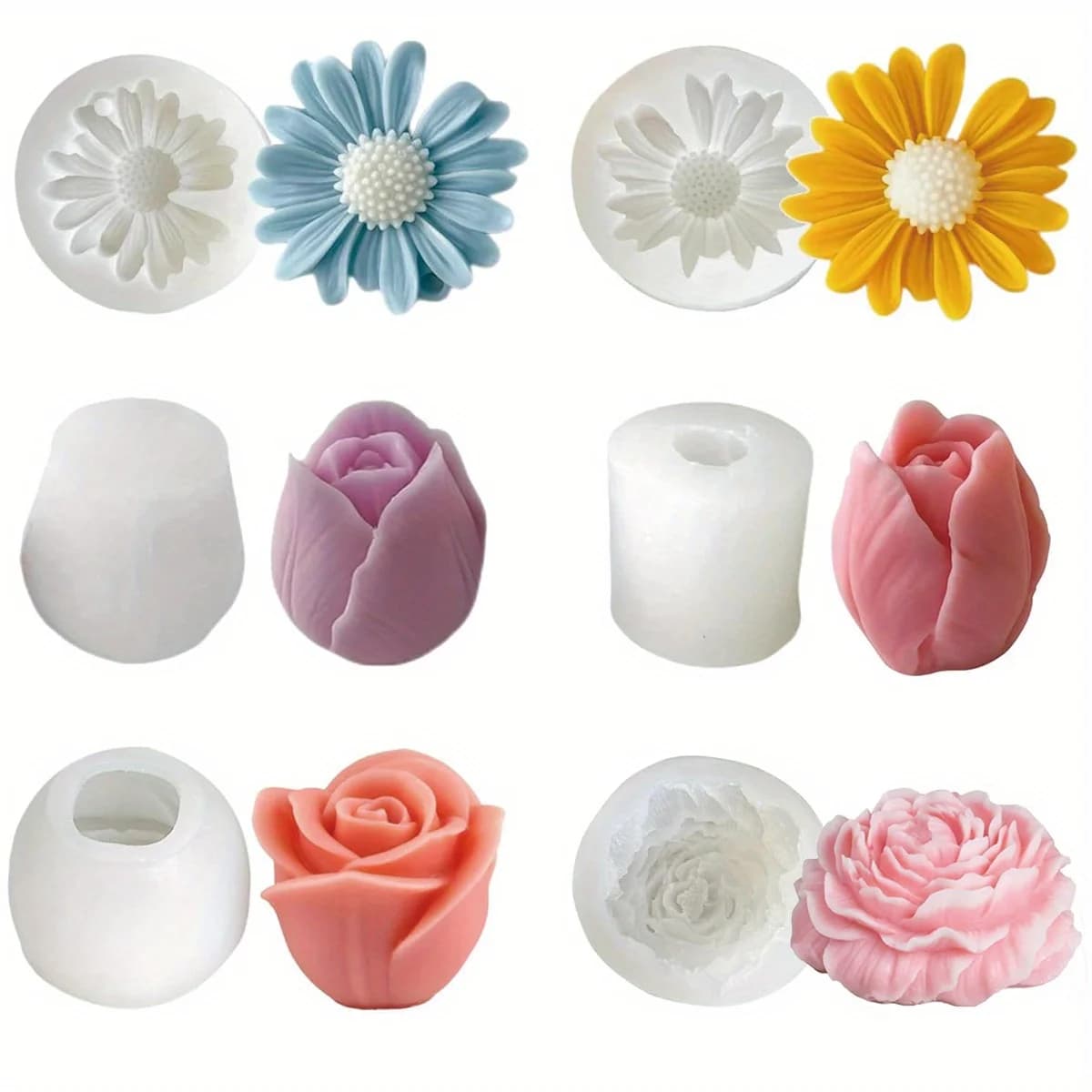 Ensemble de moules à bougies 6Flower – Conçus pour la création de bougies en forme de roses, pivoine