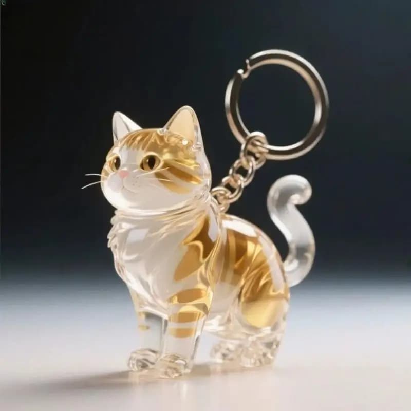 Porte-clés capsule en fourrure animale mignonne, pendentif de sac transparent en poils de chat, acce