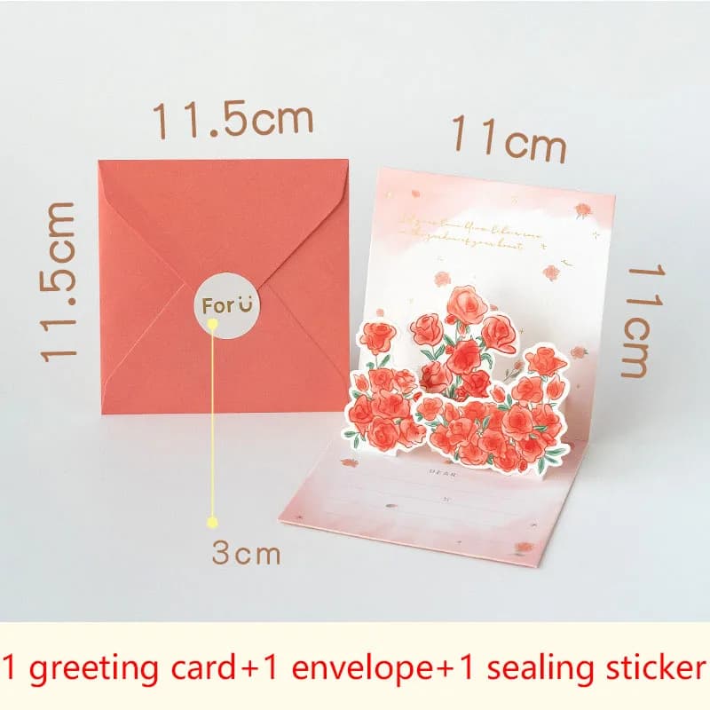 Bouquet de carte de vœux 3D de style Pop up, gratitude et bénédictions, ensemble d'enveloppes de let