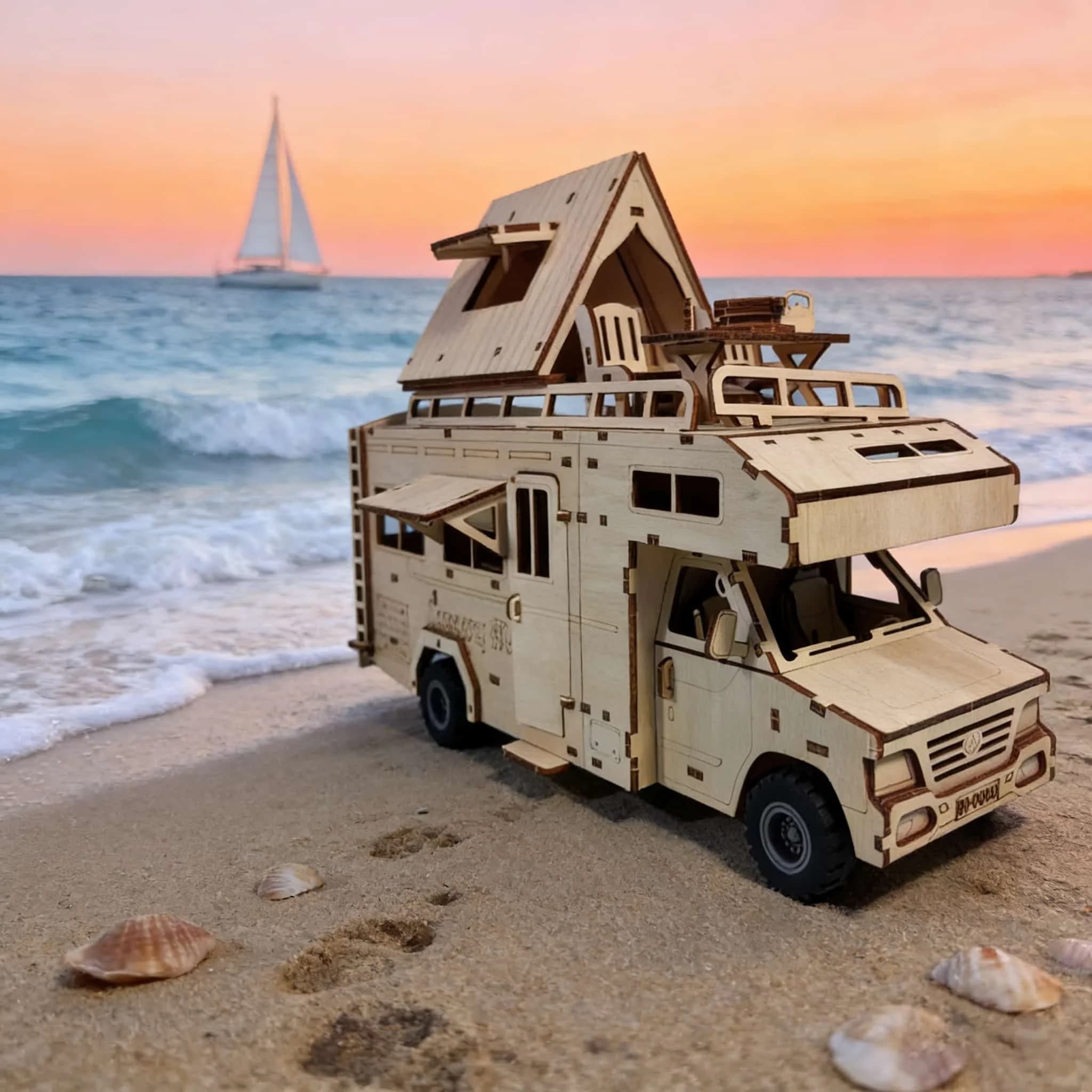 Puzzle en bois 3D Camping-car, Modèle à l'échelle, Kit de modèle DIY, Cadeau artisanal, Décoration d
