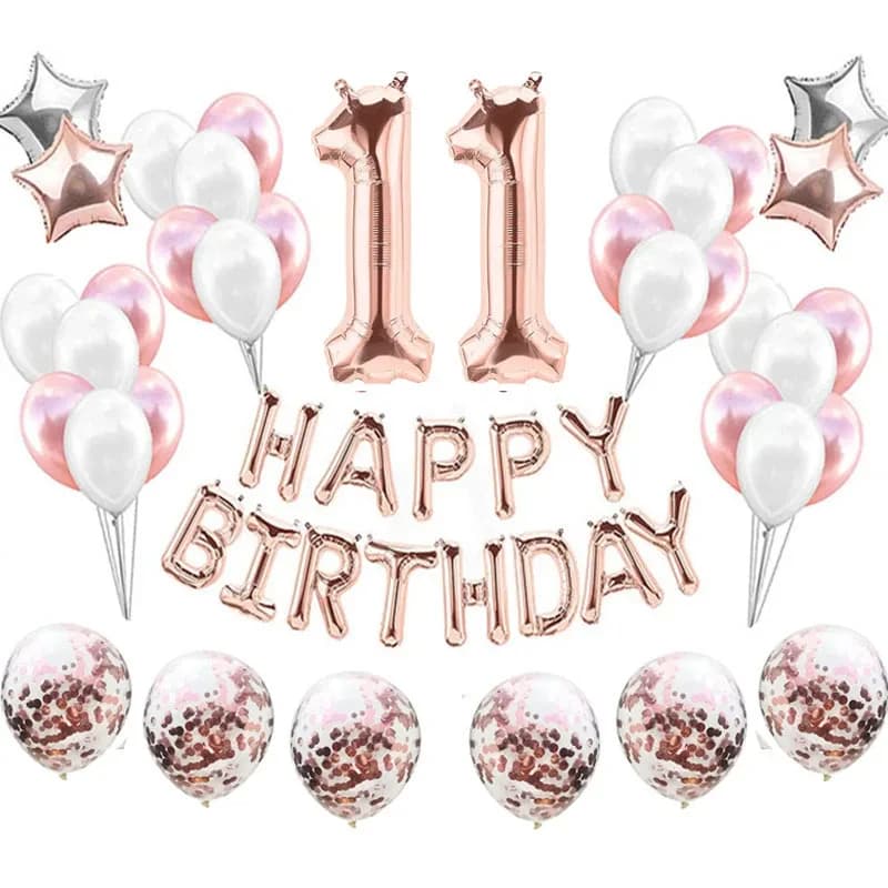 Ballons joyeux anniversaire 11/14/16/25/35e, ballons en aluminium avec chiffres en or Rose, décorati