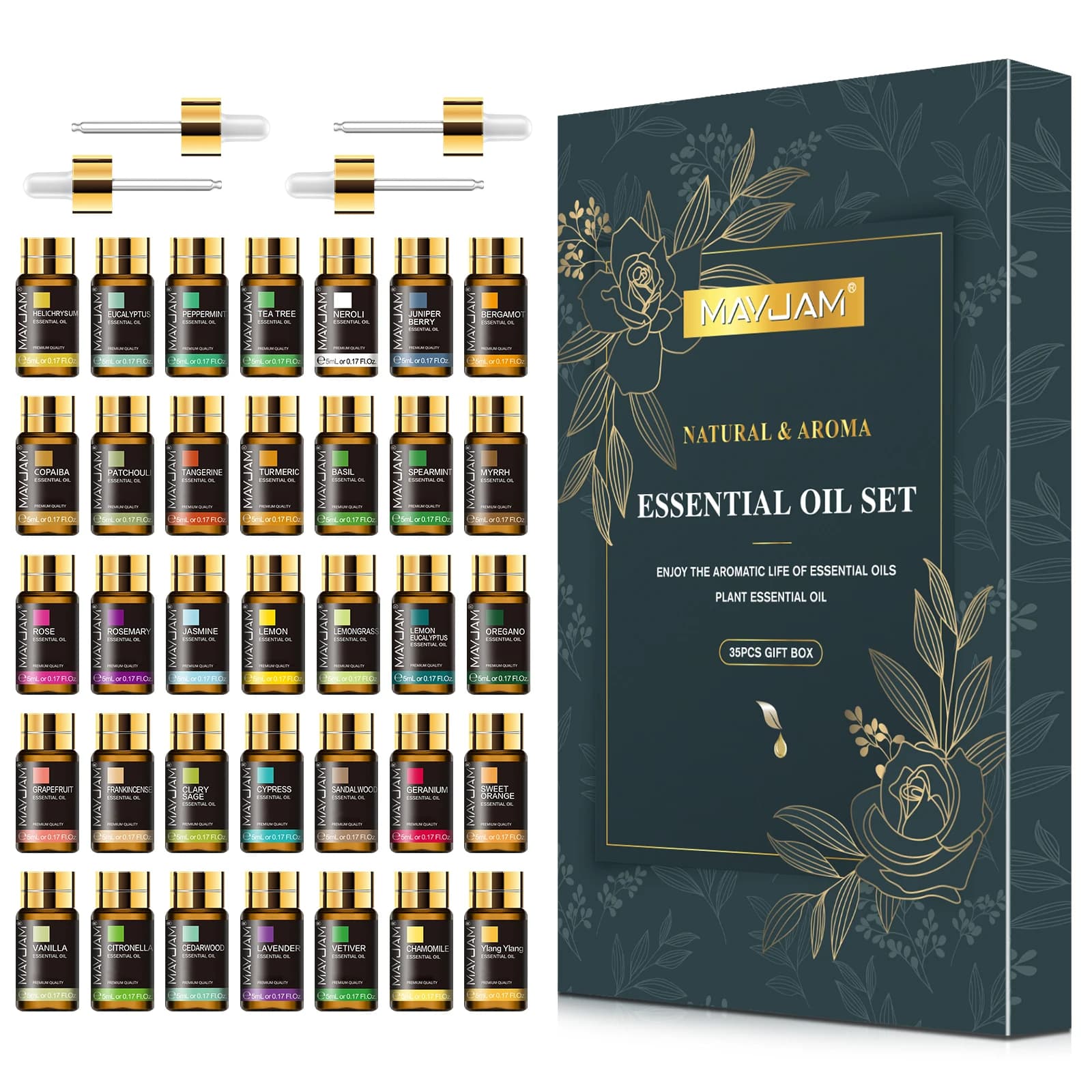 MAYJAM 35 bouteilles d'huiles essentielles coffrets cadeaux lavande jasmin Eucalyptus vanille menthe