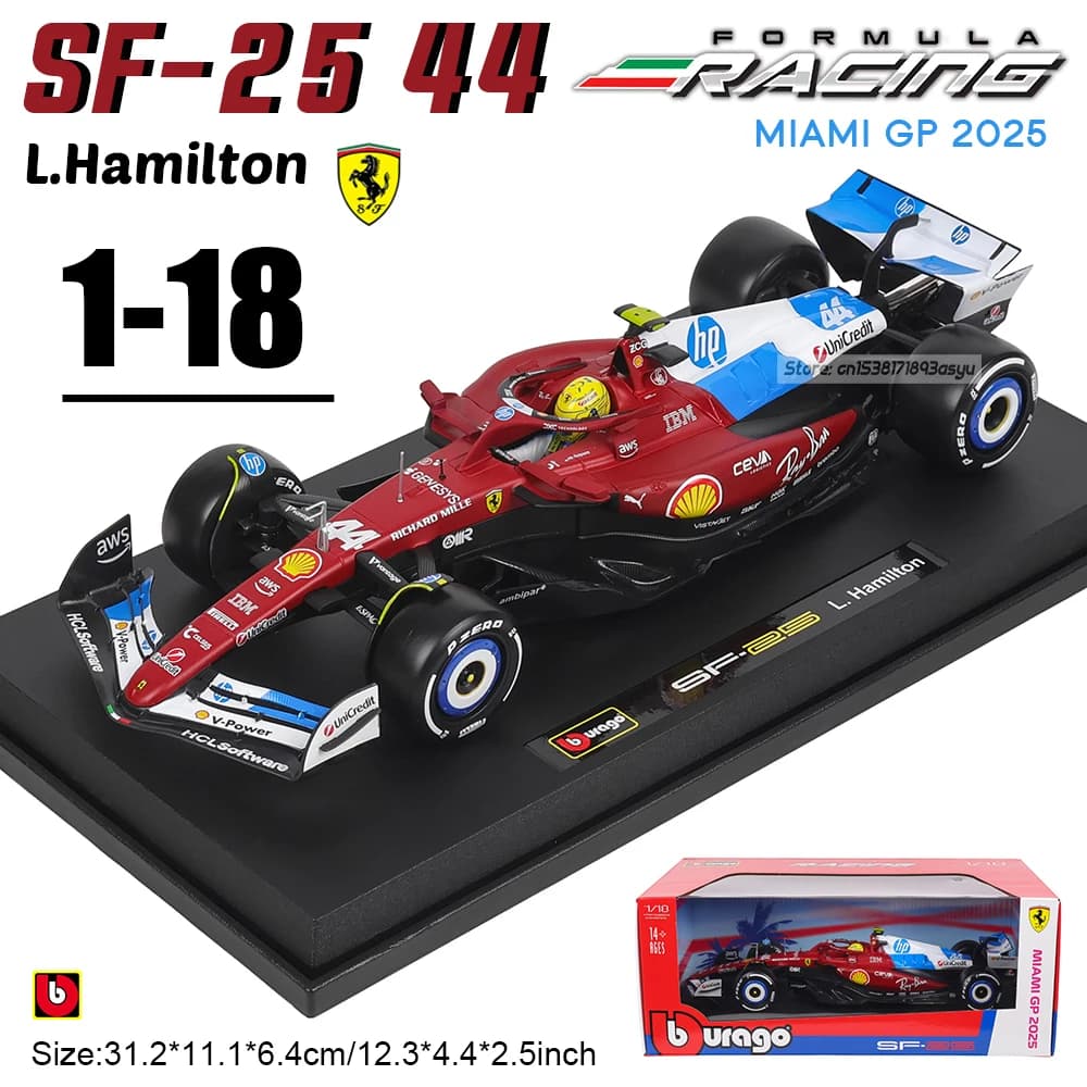 Bburago 1:18 2025 Miami Painting F1 Ferrari SF25 # 16 Charles Leclerc # Modèle de voiture en alliage