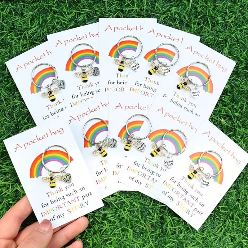 10 cartes de remerciement sur le thème des abeilles avec porte-clés, parfaites pour les anniversaire