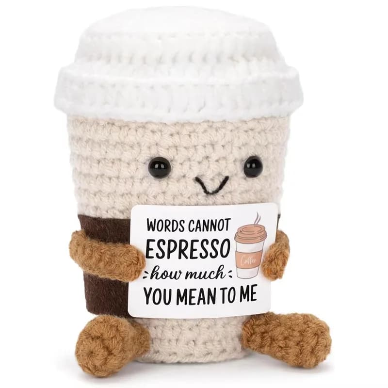 Crochet drôle café positif soutien émotionnel mignon Crochet ornements faits à la main avec carte po