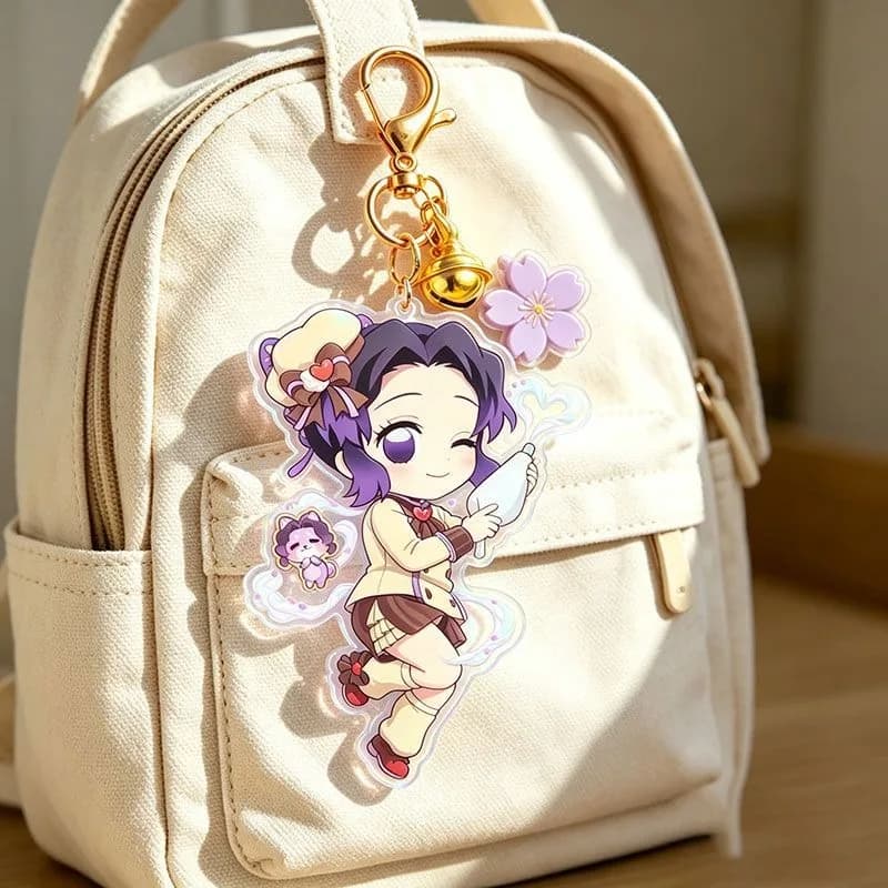 Porte-clés en acrylique Demon Slayer: Kimetsu no Yaiba Nezuko version Q, pendentif laser coloré, bou