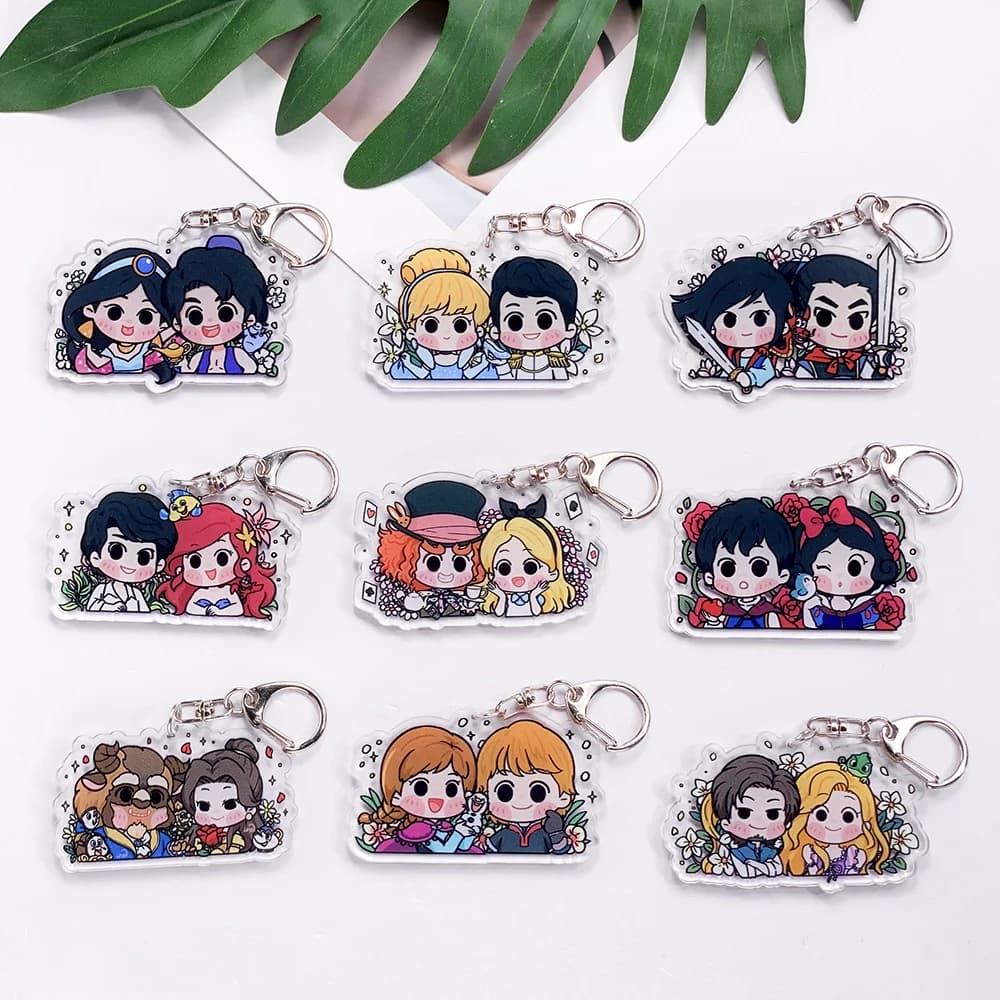 Porte-clés de voiture en acrylique, 9 pièces, dessin animé Disney, accessoires mignons pour sac, pen