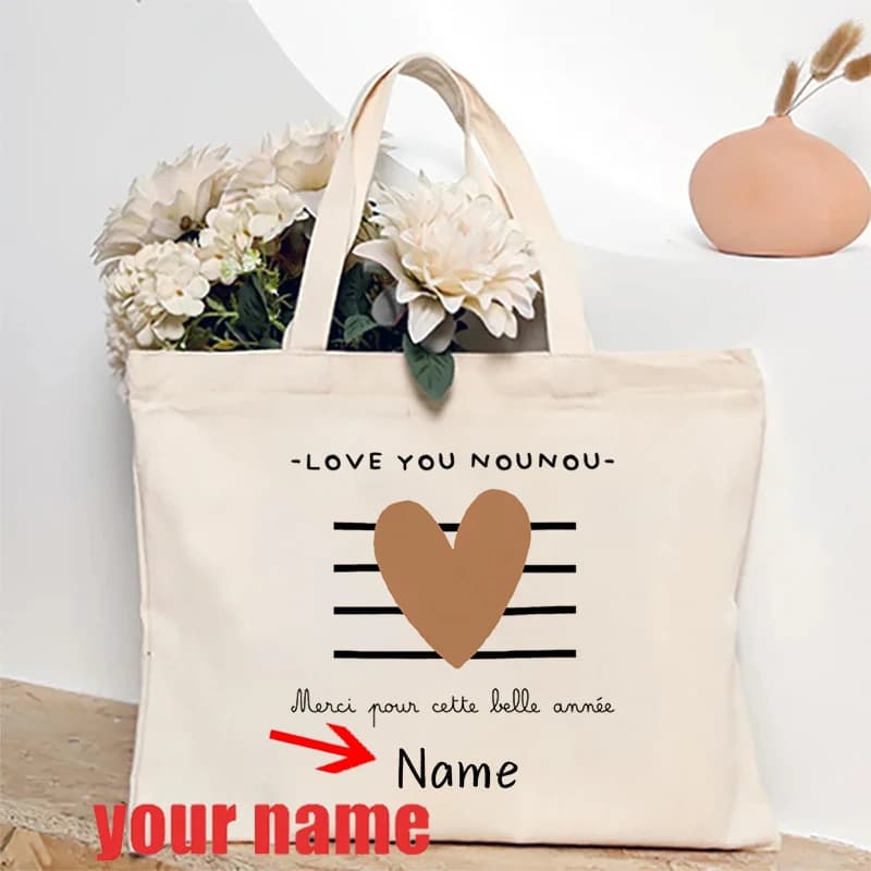 Merci Nounou nom personnalisé sac à main fourre-tout organisateur sacs à provisions réutilisables ra