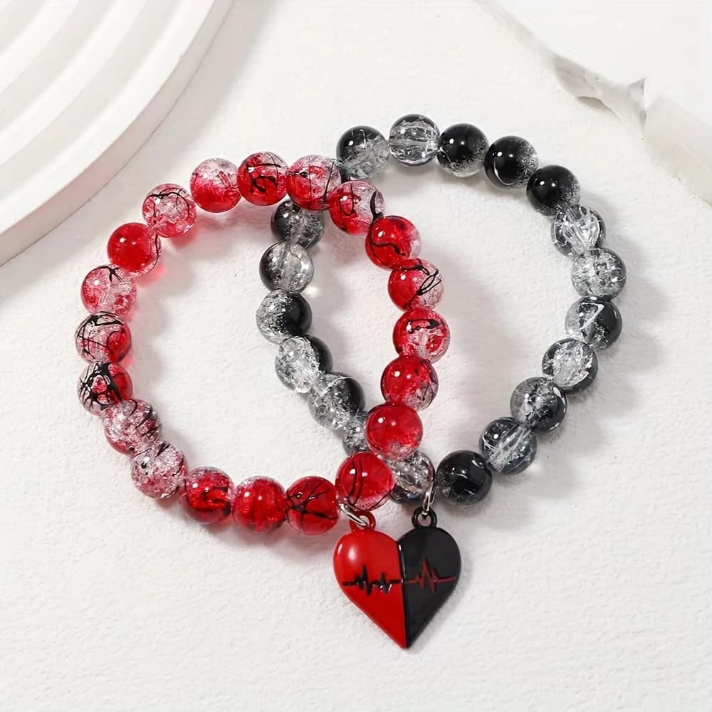 Bracelet de couple noir et rouge pour la Saint-Valentin, bracelet magnétique de couple avec pendenti