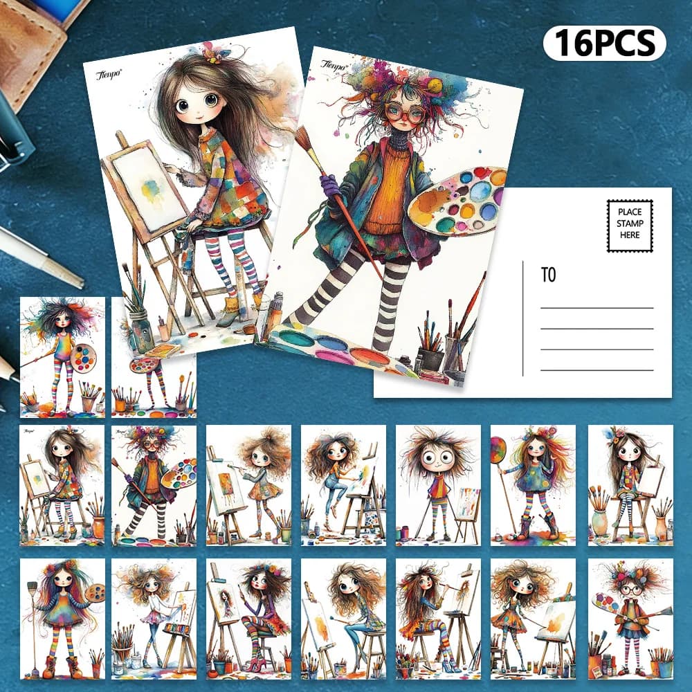 16 cartes postales d'artistes pour filles, cadeau du Nouvel An, cadeau de Noël, décoration de salon,