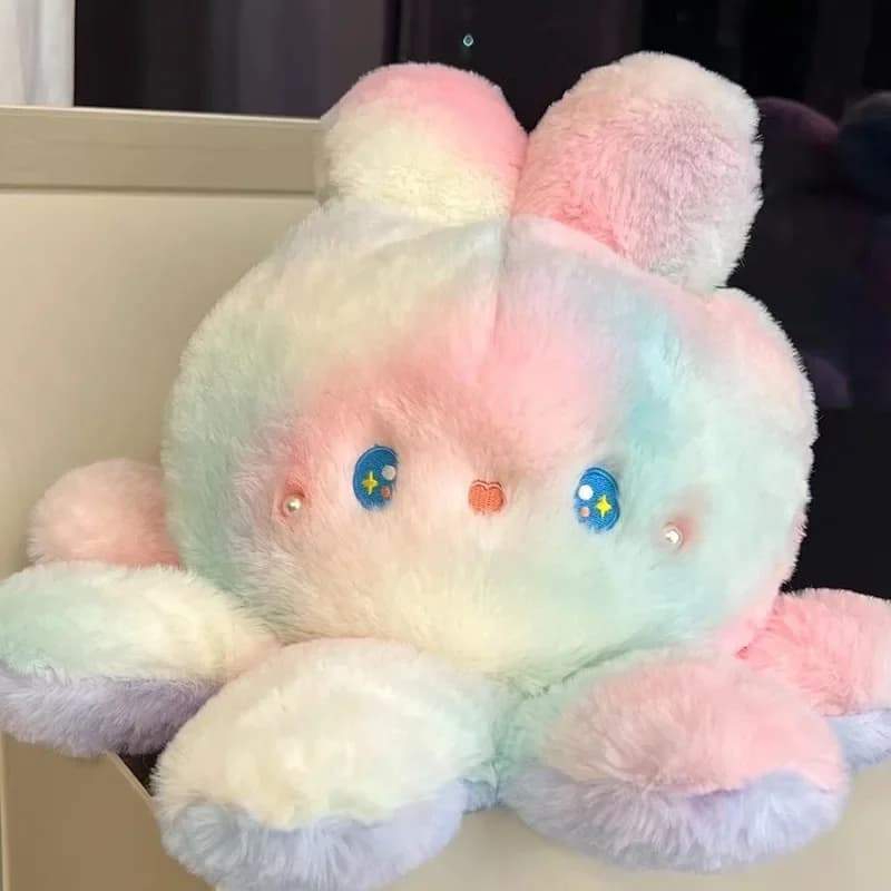 Animal en Peluche à rabat moelleux de 20 à 50cm, lapin coloré, poulpe, Double Face inversé, Cosplay,