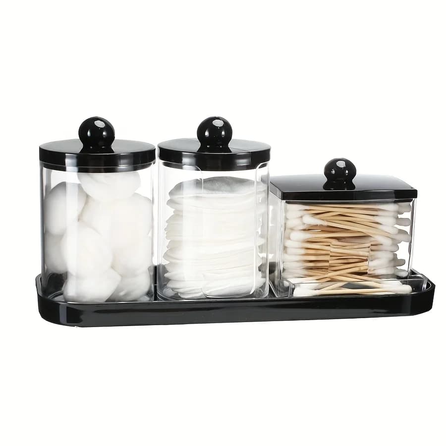 Lot de 3 supports pour cotons-tiges pour salle de bain, avec plateau, pots de pharmacie, organisateu