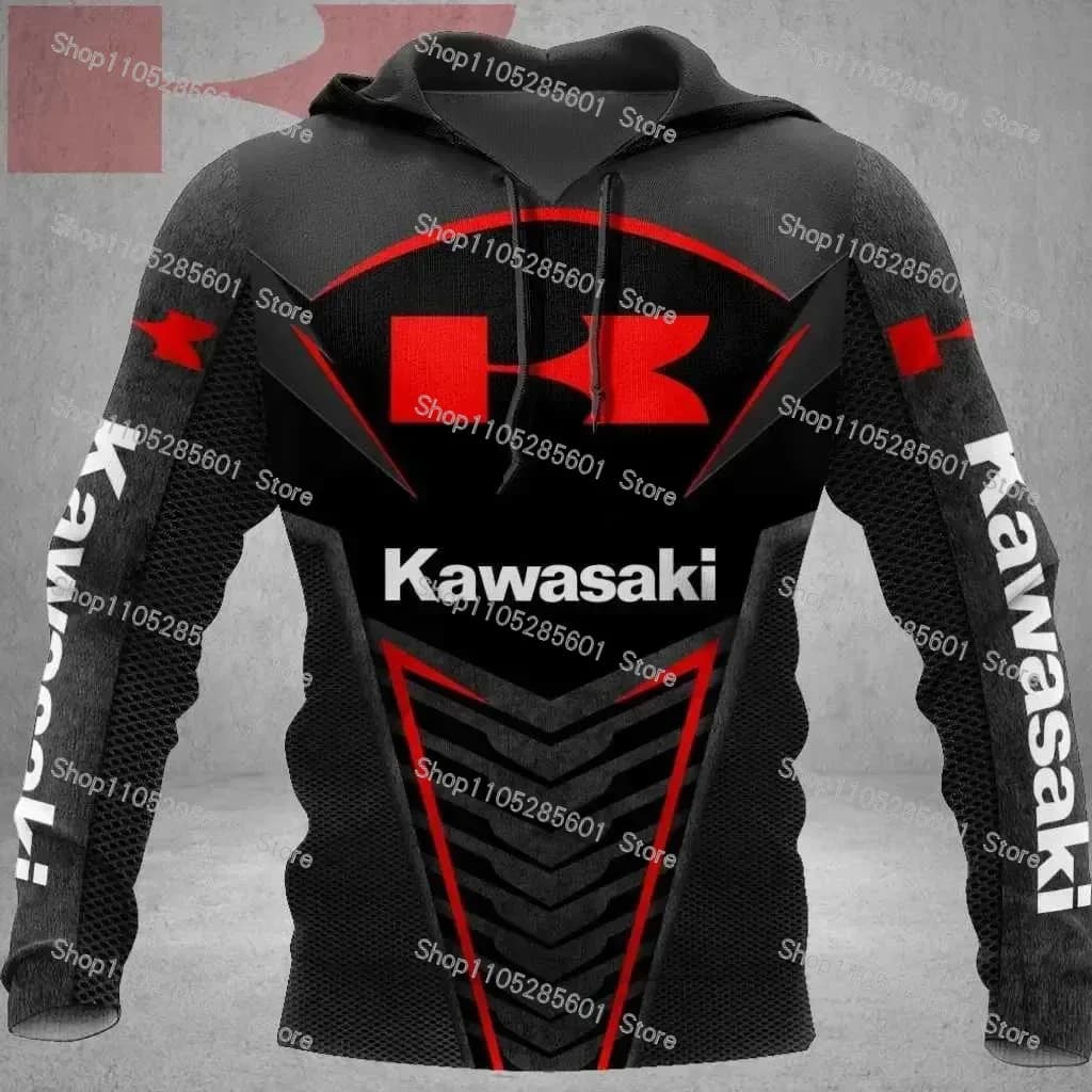 Sweat à capuche thème Kawasaki, style décontracté et sportif, imprimé tendance, tissu confortable et