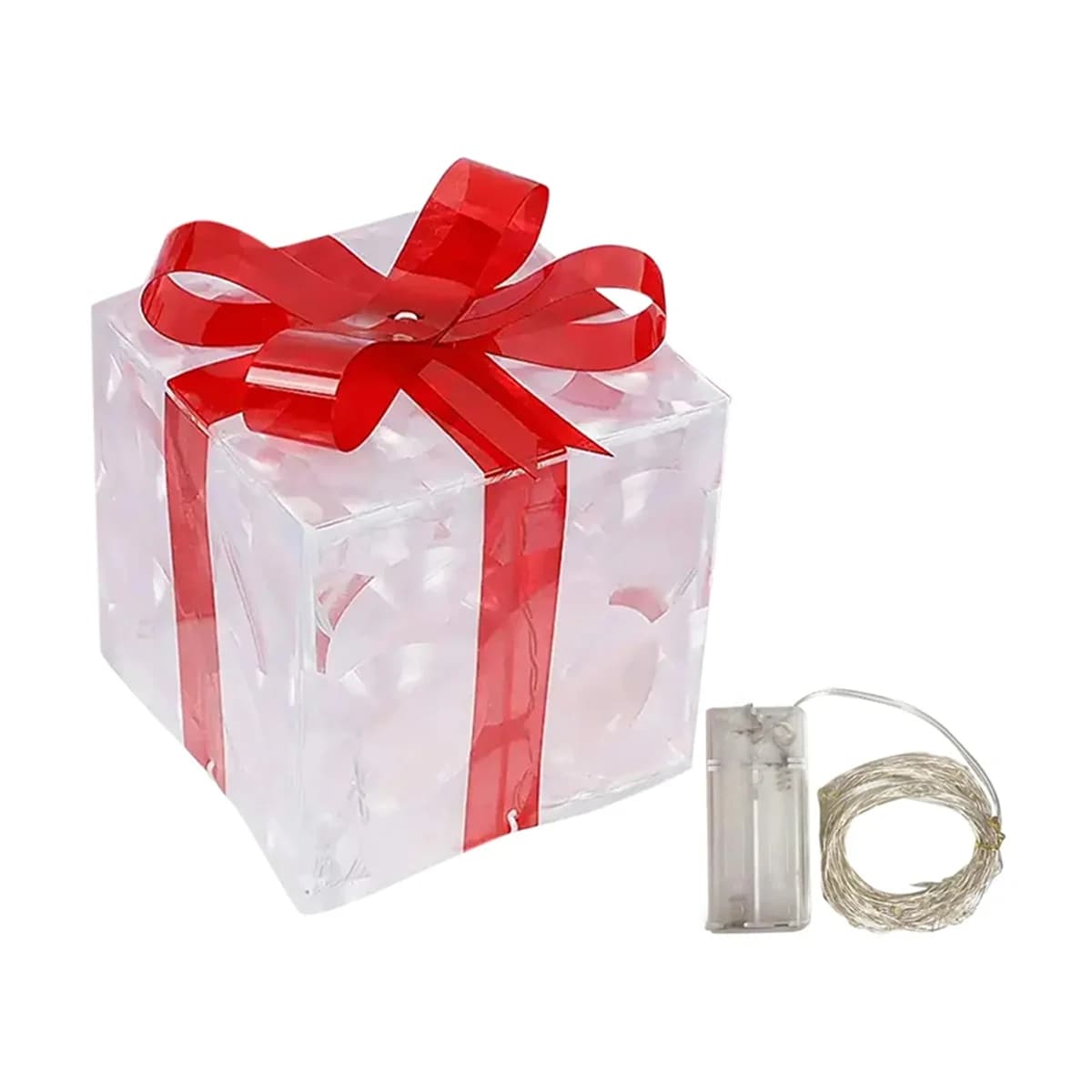 Ornement de décoration de boîte de cadeaux de Noël plonger oyant avec nœud, éclairage extérieur, écl