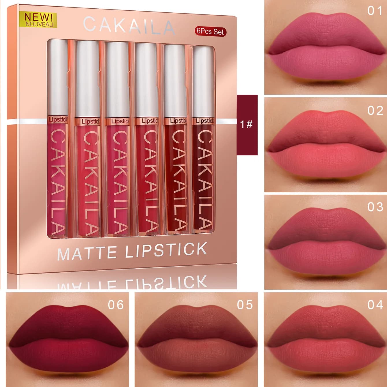 CAKAILA 6 couleurs brillant à lèvres rouge à lèvres ensemble liquide mat velours mat maquillage pour