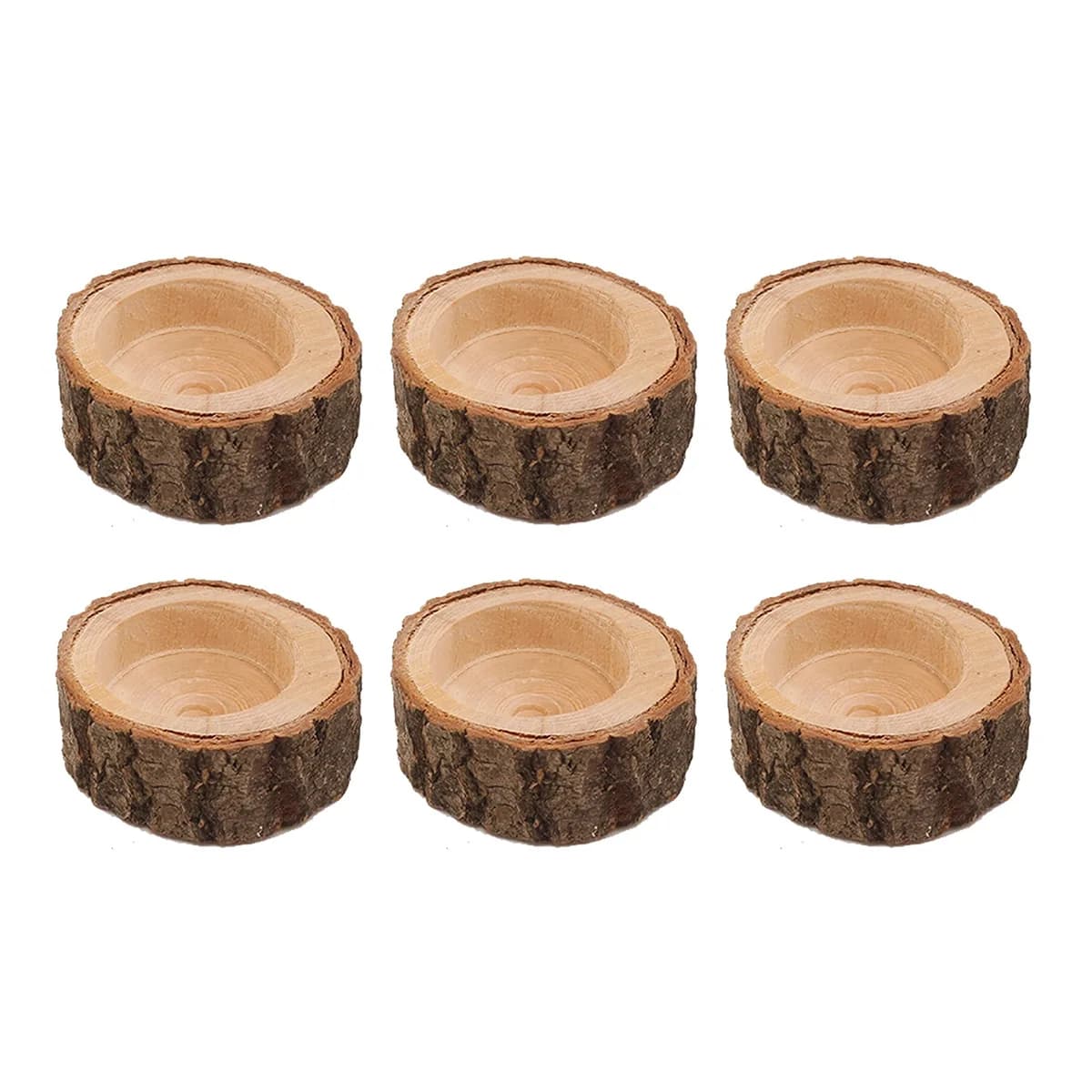 Lot de 6 porte-bougies décoratifs en bois, ensemble de supports à bougies chauffe-plat vintage en bo