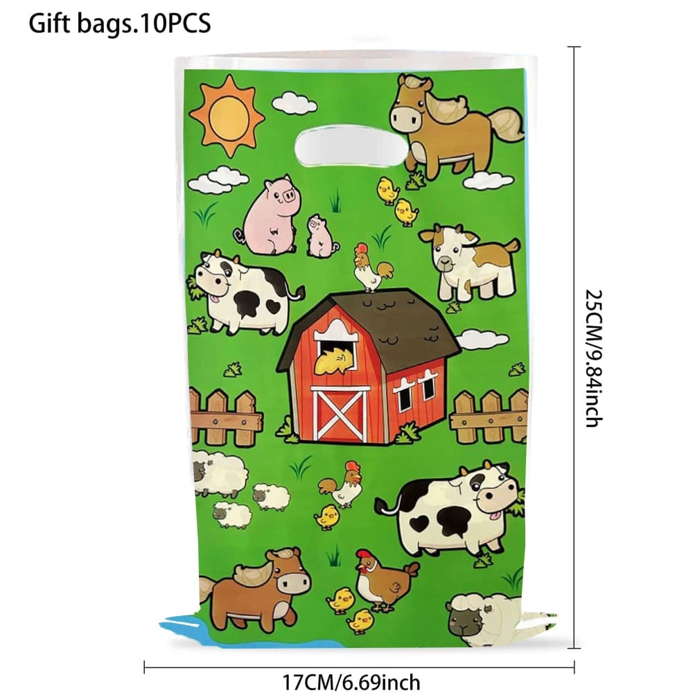 Sacs cadeaux sur le thème des animaux de ferme, 10 à 30 pièces, sacs cadeaux en plastique pour frian