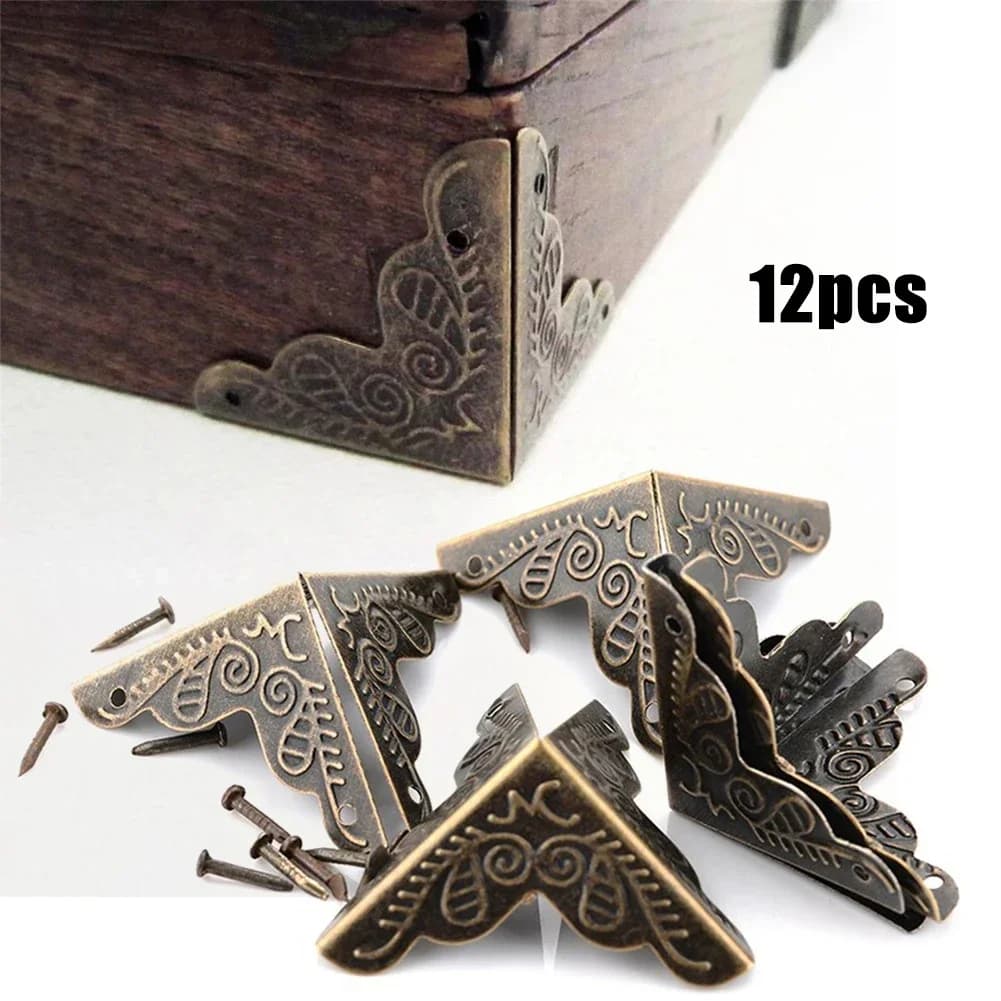 Protecteur d'angle Antique, 12 pièces, boîte-cadeau pour bijoux, vin, caisse en bois, couverture de 