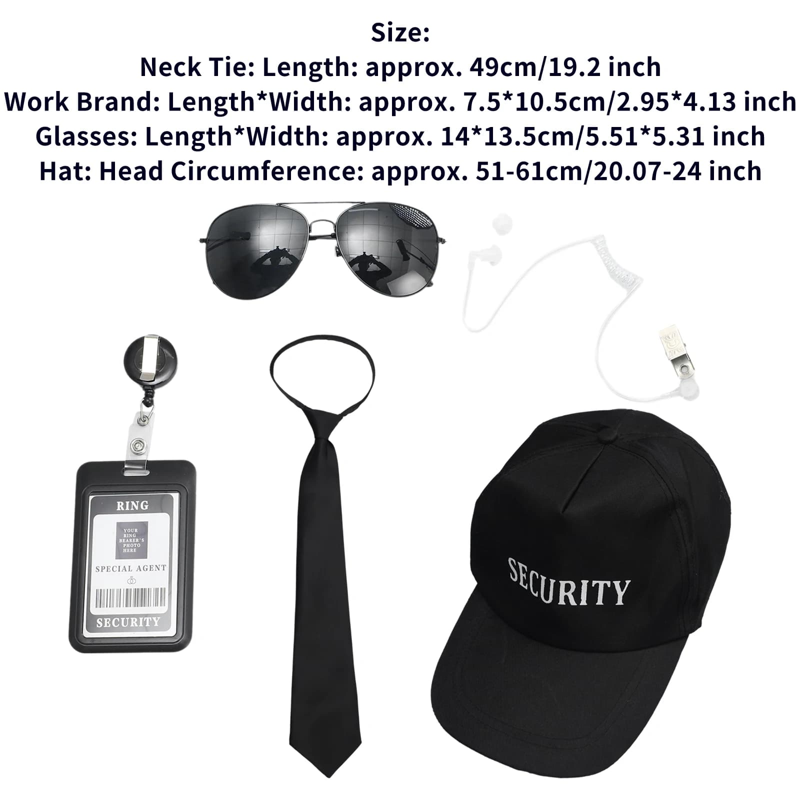 Ensemble d'accessoires d'agent, bouchons d'oreilles, marque de travail, lunettes, chapeau, Costume d