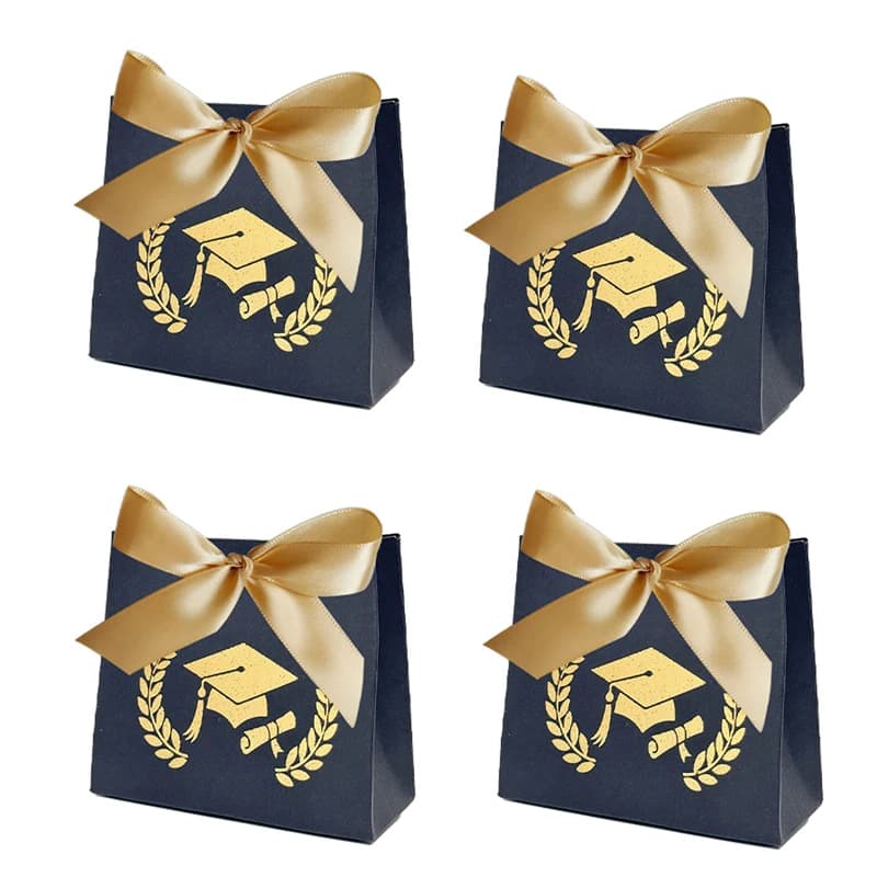 10 boîtes cadeaux de graduation avec ruban doré - Design de chapeau de graduation de dessin animé, p