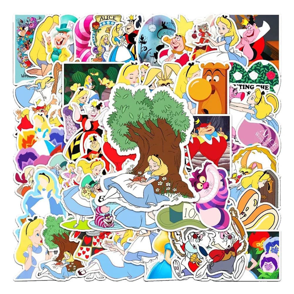 Autocollants de dessin animé Disney Alice au pays des merveilles, 10/30/50 pièces, Graffiti Kawaii, 