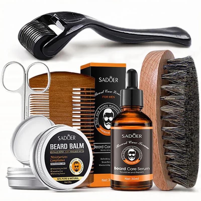 Kit de soin de la barbe pour homme, huile à barbe, baume à barbe, hydratant, nourrissant, adoucissan