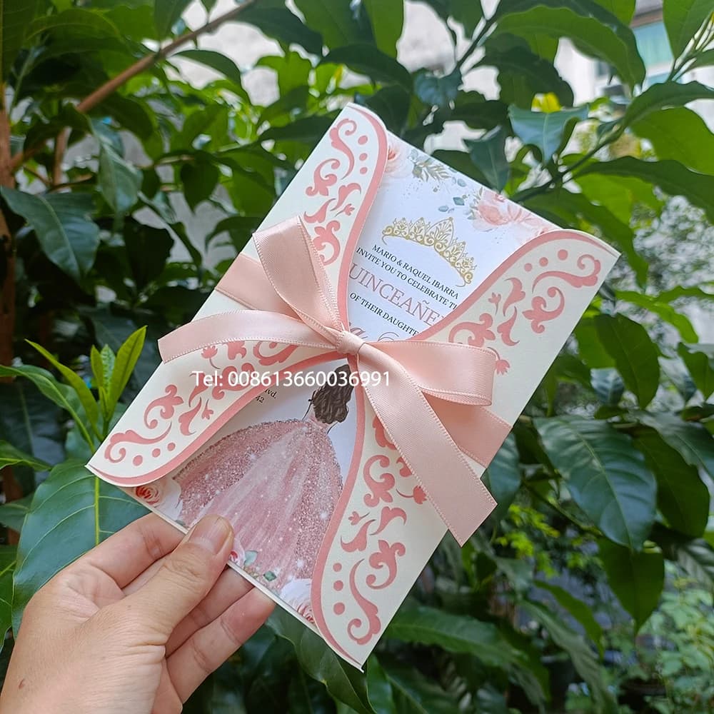 Carte d'invitation de mariage personnalisée avec ruban, motif floral mexicain, cadeaux pour invités,