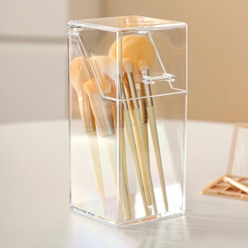 Boîte de rangement pour pinceaux de maquillage, support de rangement multifonctionnel simple et tran