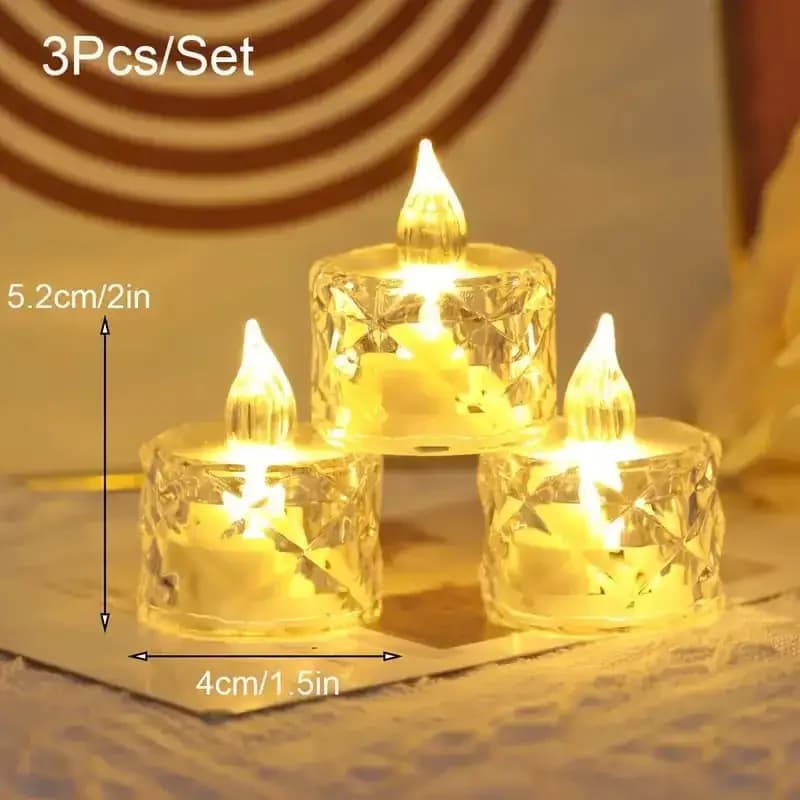 Bougie LED sans flamme en cristal, bougie transparente, ornement