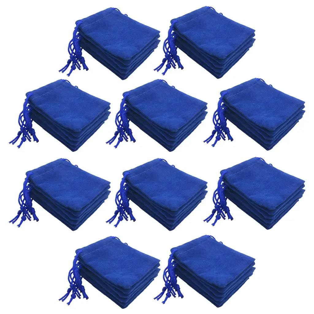 Pochette de rangement de bijoux en velours bleu, 50 pièces, sacs cadeaux, pochette à bonbons, cadeau