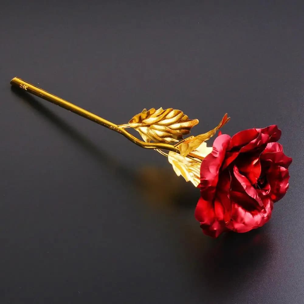 Rose éternelle de fleurs artificielles trempées en or 24 carats, avec support, amour éternel dans un