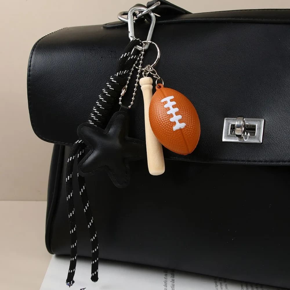 Porte-clés élégant à pampilles de Rugby en PVC imprimé léopard, breloque de sac polyvalente ours, pe