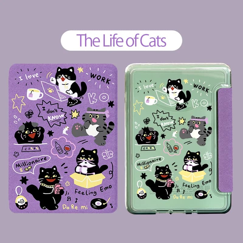 Étui pour Kindle, motif chat amusant, acrylique transparent, réveil et mise en veille automatiques m