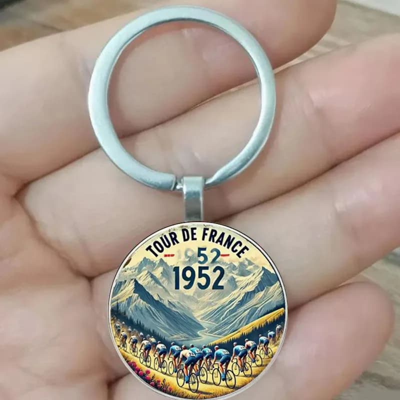 Porte-clés vintage, souvenir cycliste de voyage avec itinéraire français alpin, idée cadeau d'annive