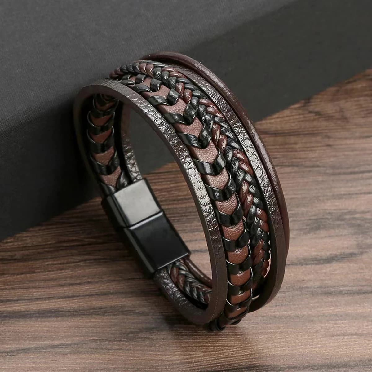 Bracelet tressé en corde de cuir Vintage multicouche pour hommes, accessoires de mode, en alliage, b