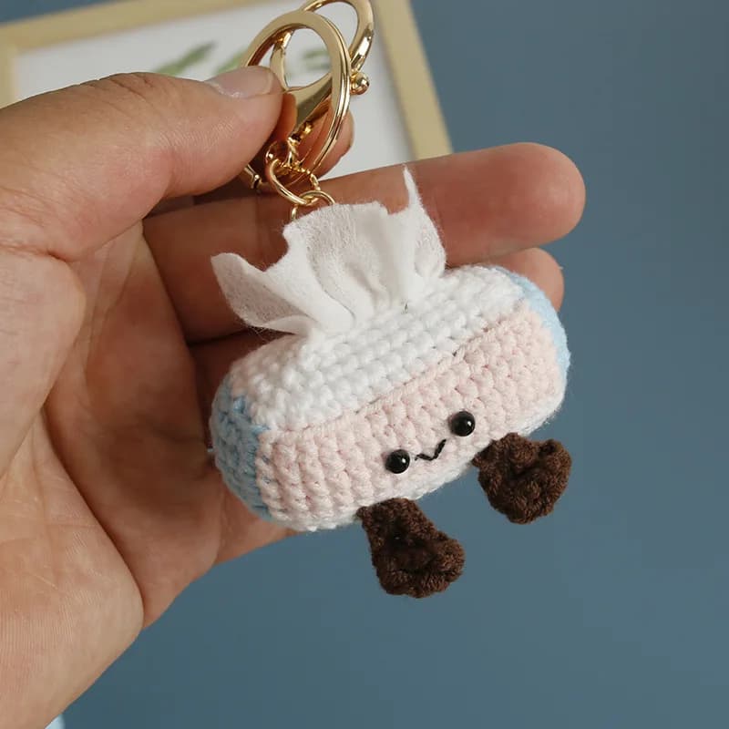 Pendentif créatif en papier tissé à la main, mini boîte à mouchoirs au crochet, porte-clés Xiaolongb