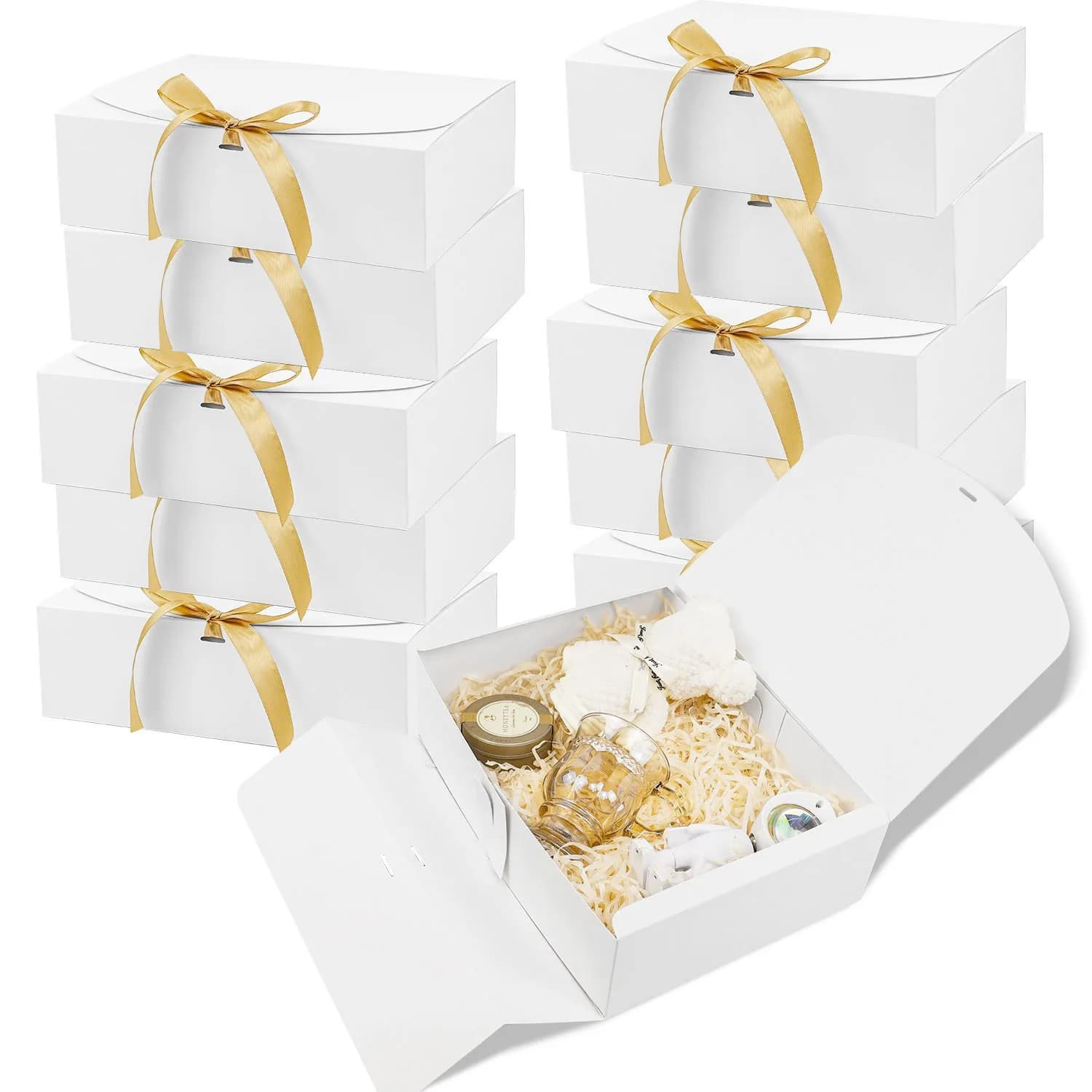 Grande boîte cadeau tout-en-un blanche en carton avec ruban à nœud, parfaite pour les fêtes, les mar