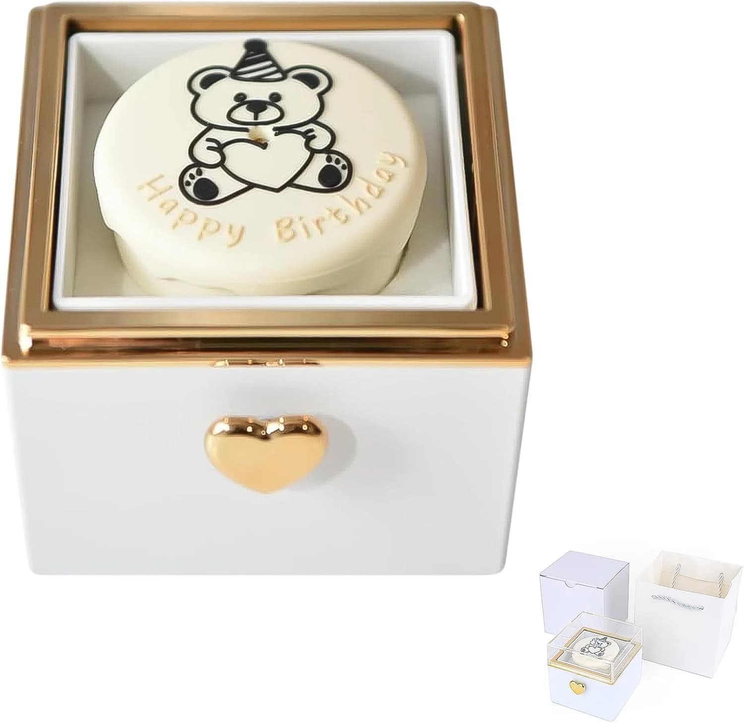 Boîte à bijoux rotative, boîte à bagues à gâteau petit ours, boîte-cadeau Pop-Up, boîte à bagues rot