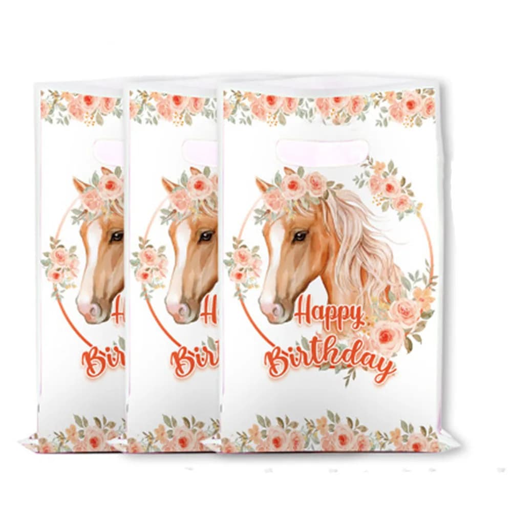 Sacs cadeaux cheval de ferme de dessin animé, 10/50 pièces, thème cheval de course, princesse de rêv