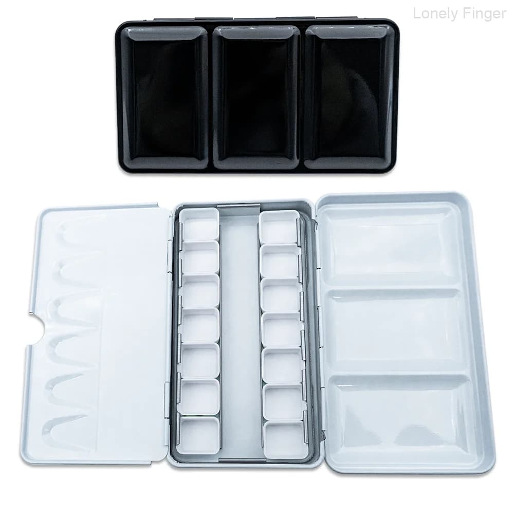 Boîte en métal pour palette d'aquarelle avec 14/20 demi-pans à coins arrondis, plateau de mélange de