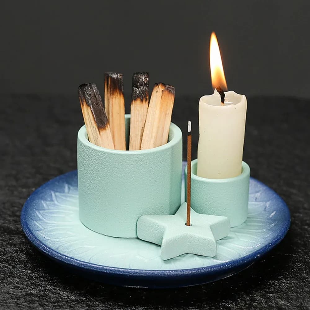 Brûleur d'encens en céramique 4-en-1, porte-bougie décoratif vintage en forme d'étoile, chandelier m