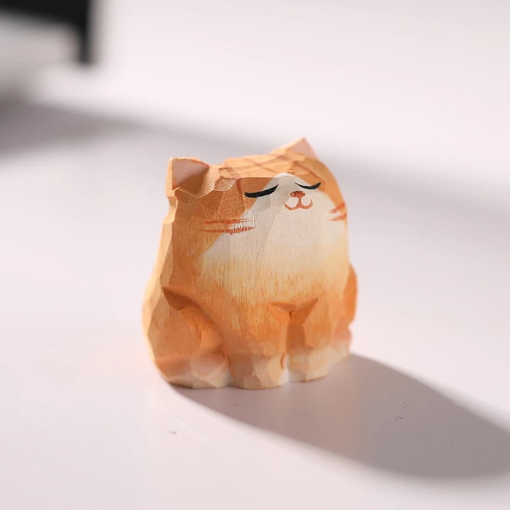 Mini figurine de chat maladroit Orange sculptée à la main, joli décor de chaton en bois pour étagère