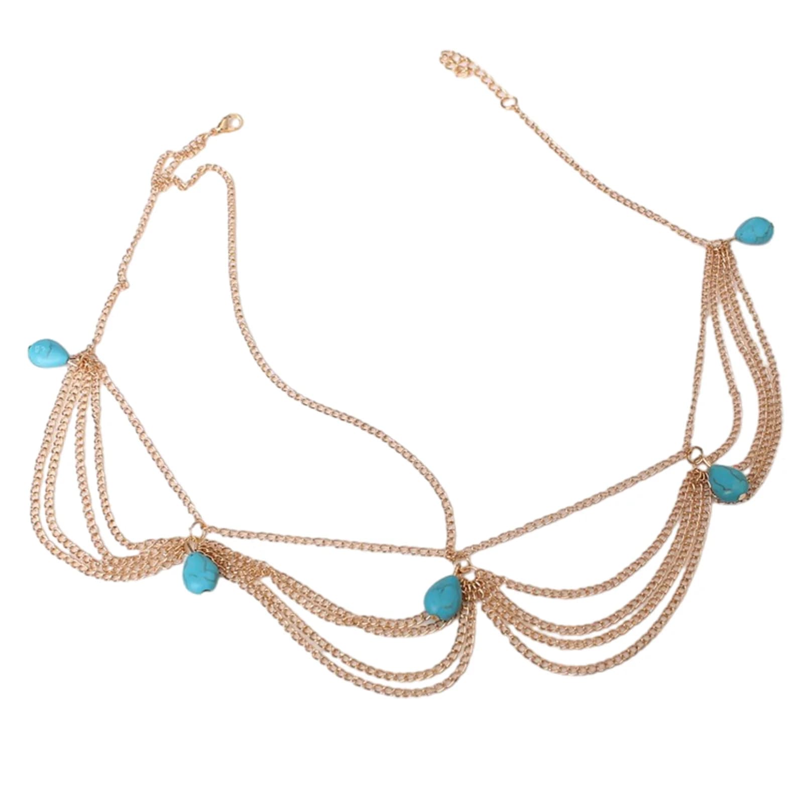 Accessoires de cheveux bohème pour femmes, élégant, Vintage, Turquoise, chaîne frontale, pompon exqu