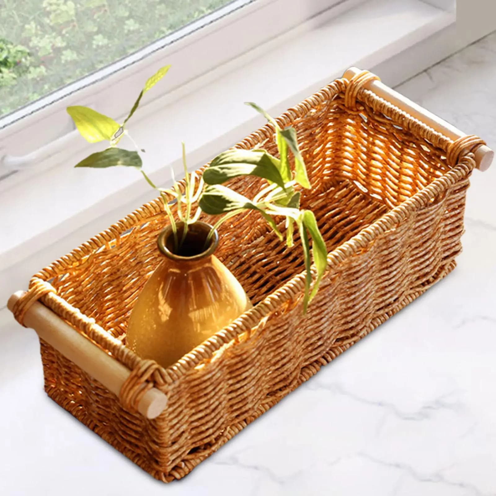 Panier de rangement en Imitation rotin, plateau de parfum pour organiser rectangulaire Vintage pour 