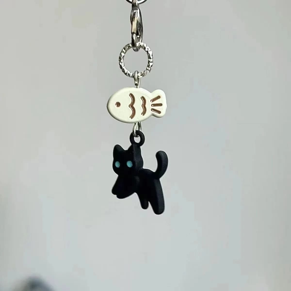 Porte-clés chat noir mignon, chaîne de téléphone portable, appareil photo, écouteurs, pendentif, sac
