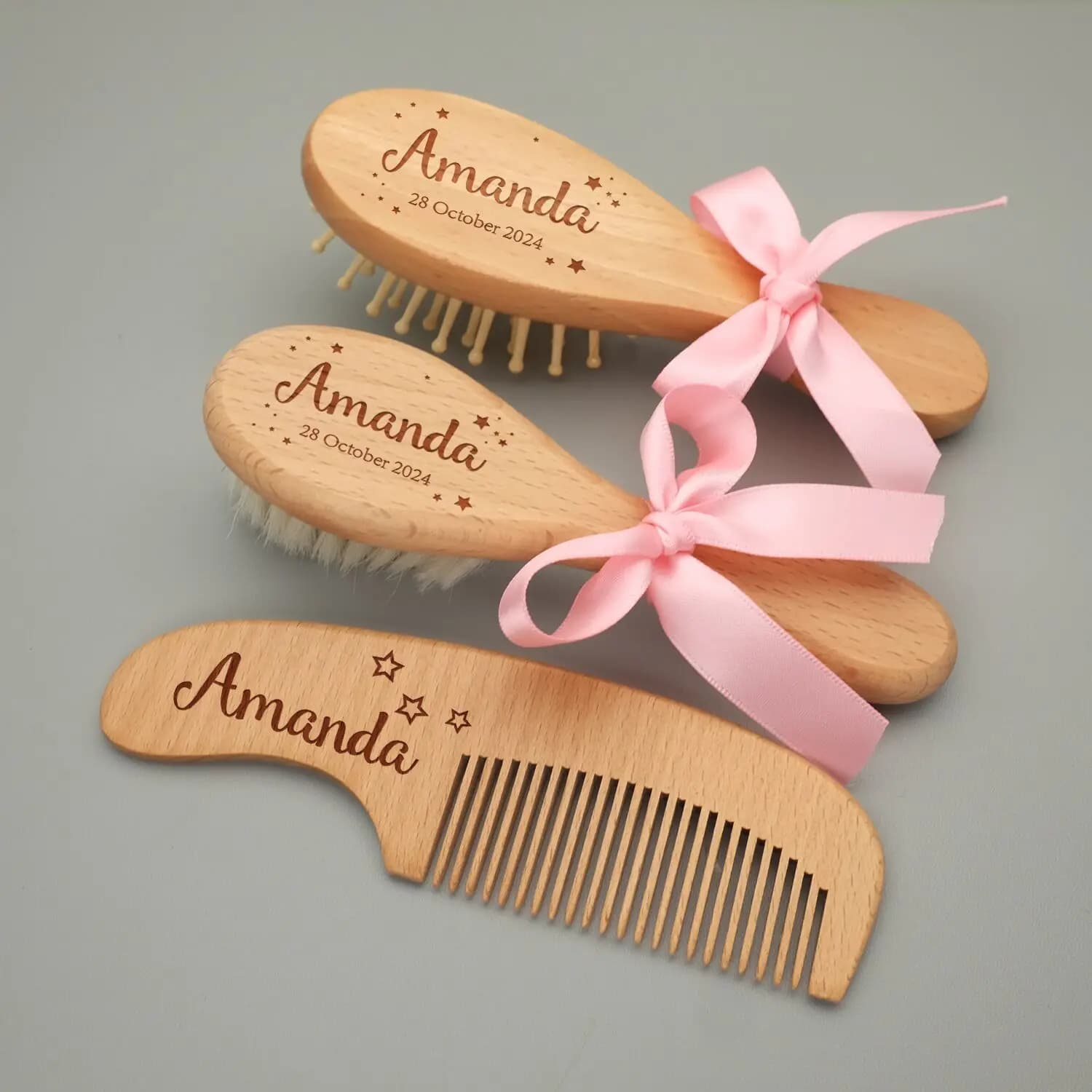 Brosses à cheveux personnalisées pour bébé, brosse et peigne en bois personnalisés pour bébé, graver