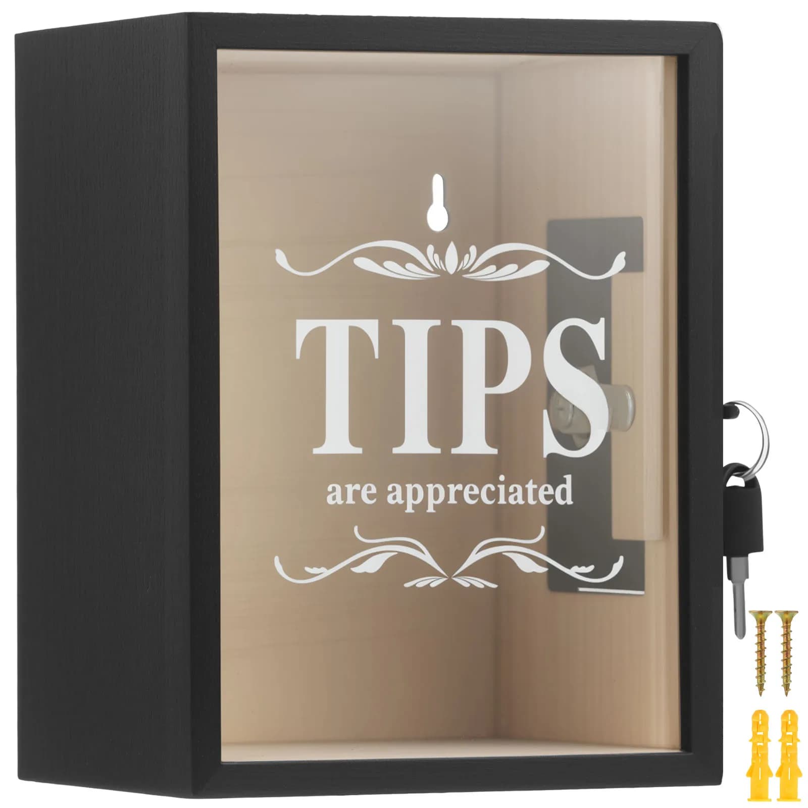 1 boîte à dons en bois verrouillable avec fenêtre en acrylique transparente, tirelire multi-usages p