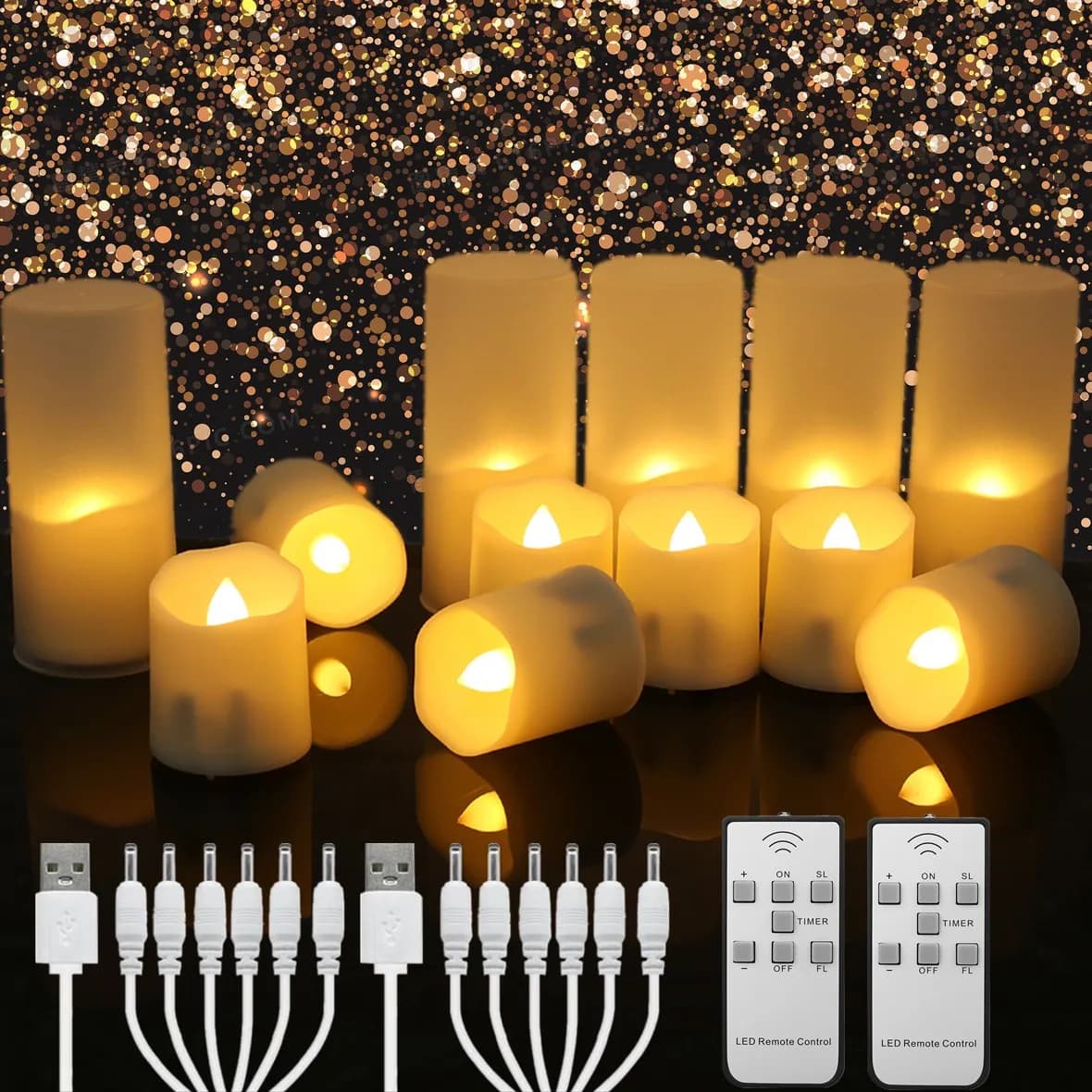 Bougies LED rechargeables par minuterie USB flammes vacillantes à distance bougies de mariage annive