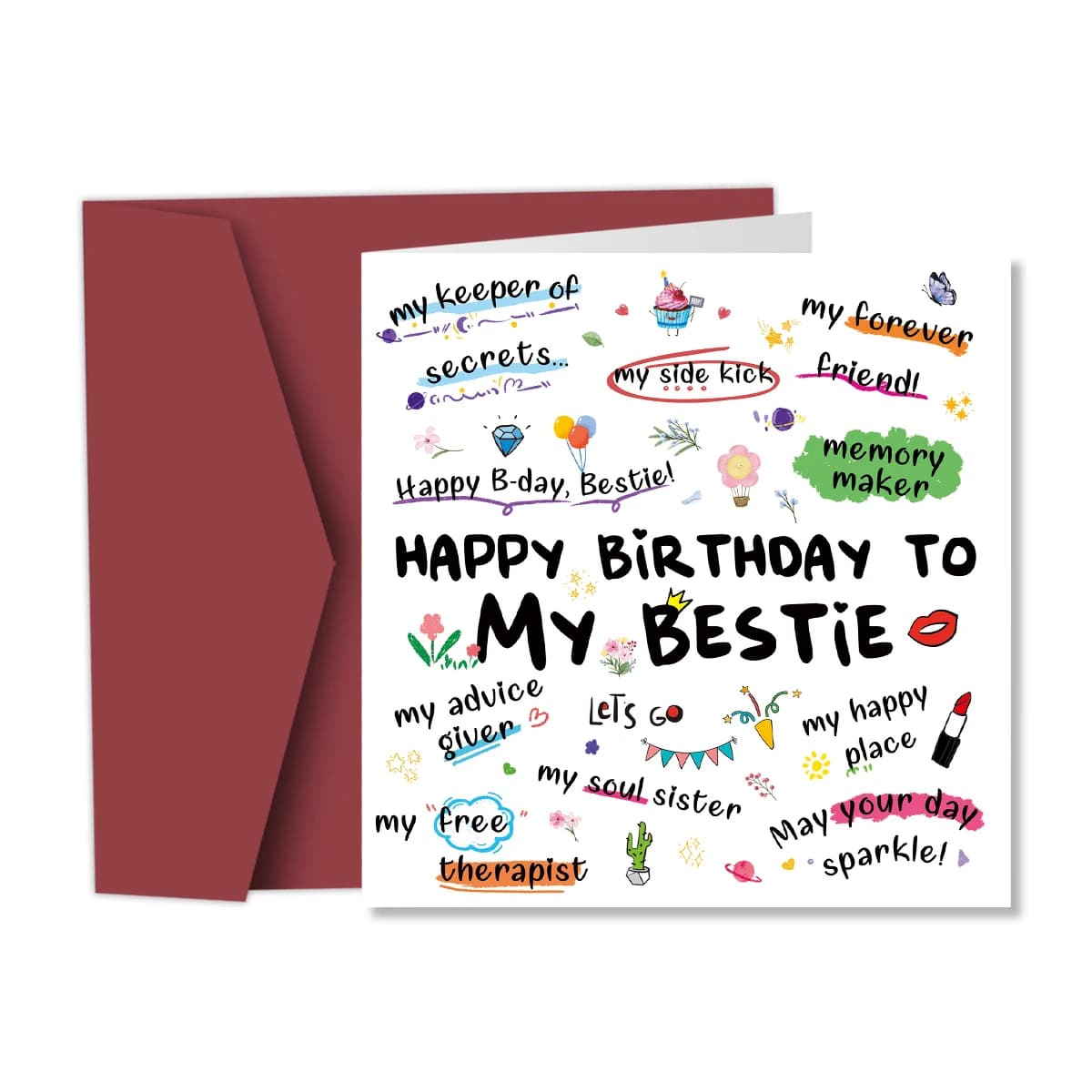 Ma carte d'anniversaire Bestie avec enveloppe, mon endroit heureux, ma sœur d'âme, carte de vœux d'a